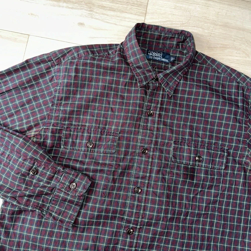 Vintage Polo Ralph Lauren Shirt Mens Large Plaid button up double pocket Utl 90s